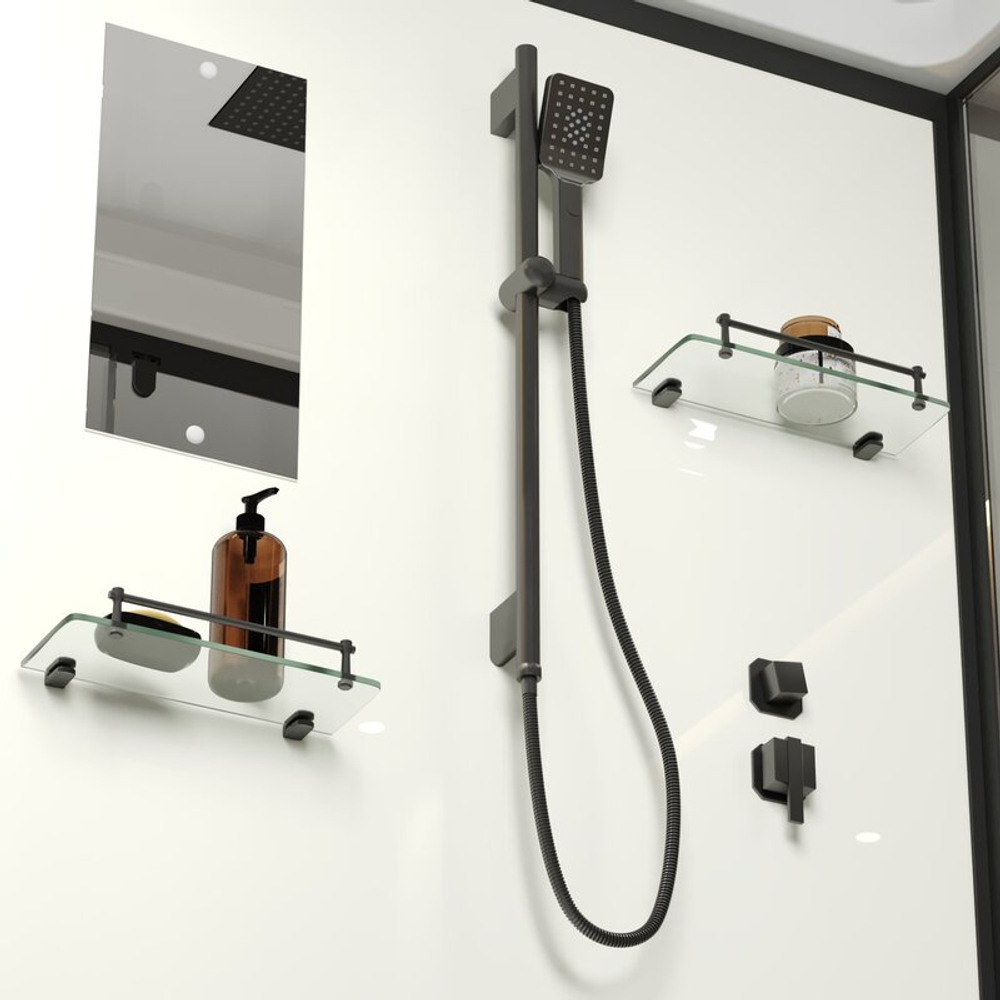 Душевая кабина Niagara Standart ST100/80/15Q/BL (100х80х215) прямоугольник,поддон 15см,распашная,проф.черный,3 места