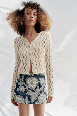 ZARA ВЯЗАНЫЙ ЖАКЕТ С УЗОРОМ «ЗИГЗАГ», ЭКРЮ