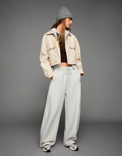 BERSHKA Куртка из мягкой ткани, песочный