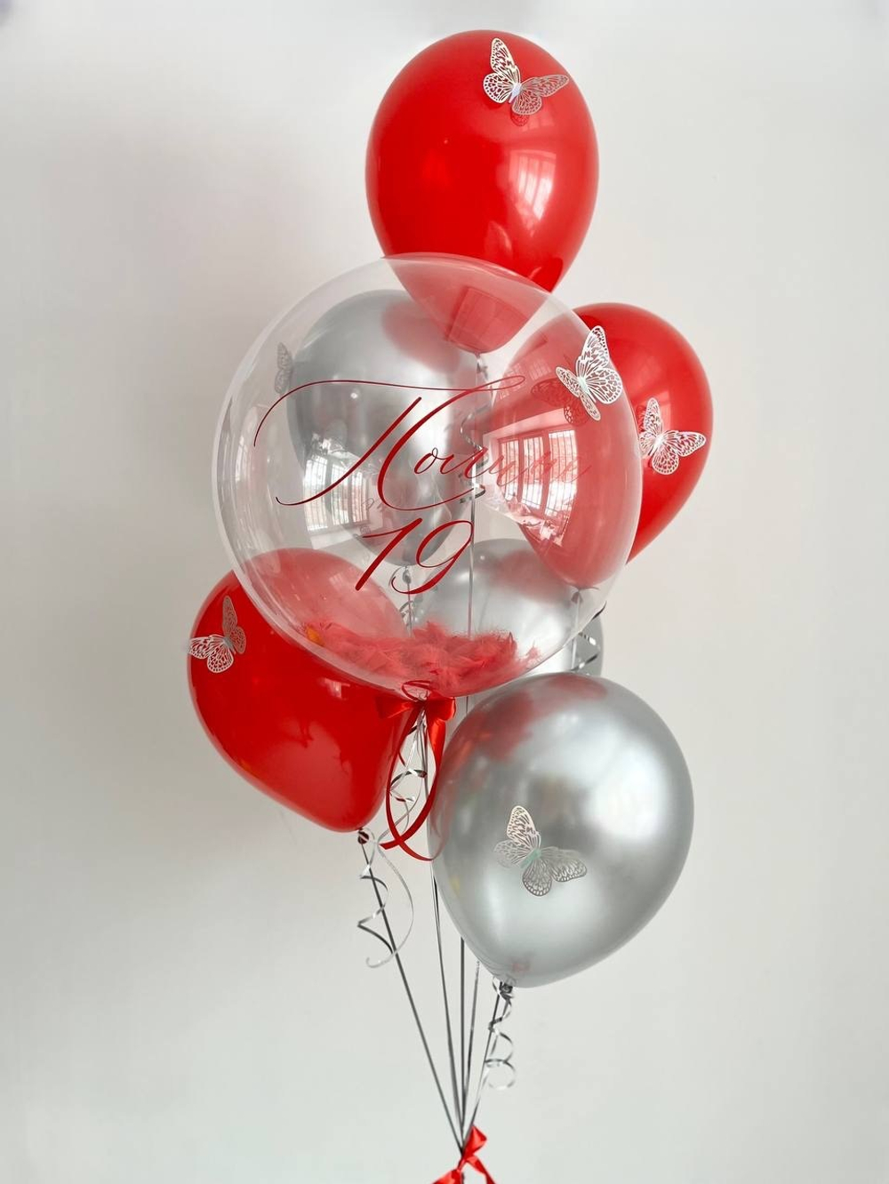 Воздушные шары с бабочками, Баблс с перьями №3077