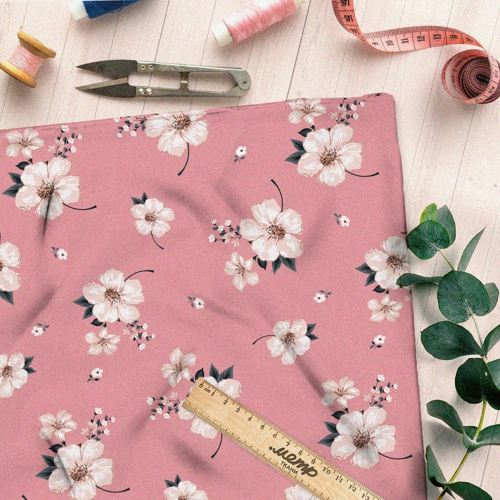 Ткань сатин цветы вишни