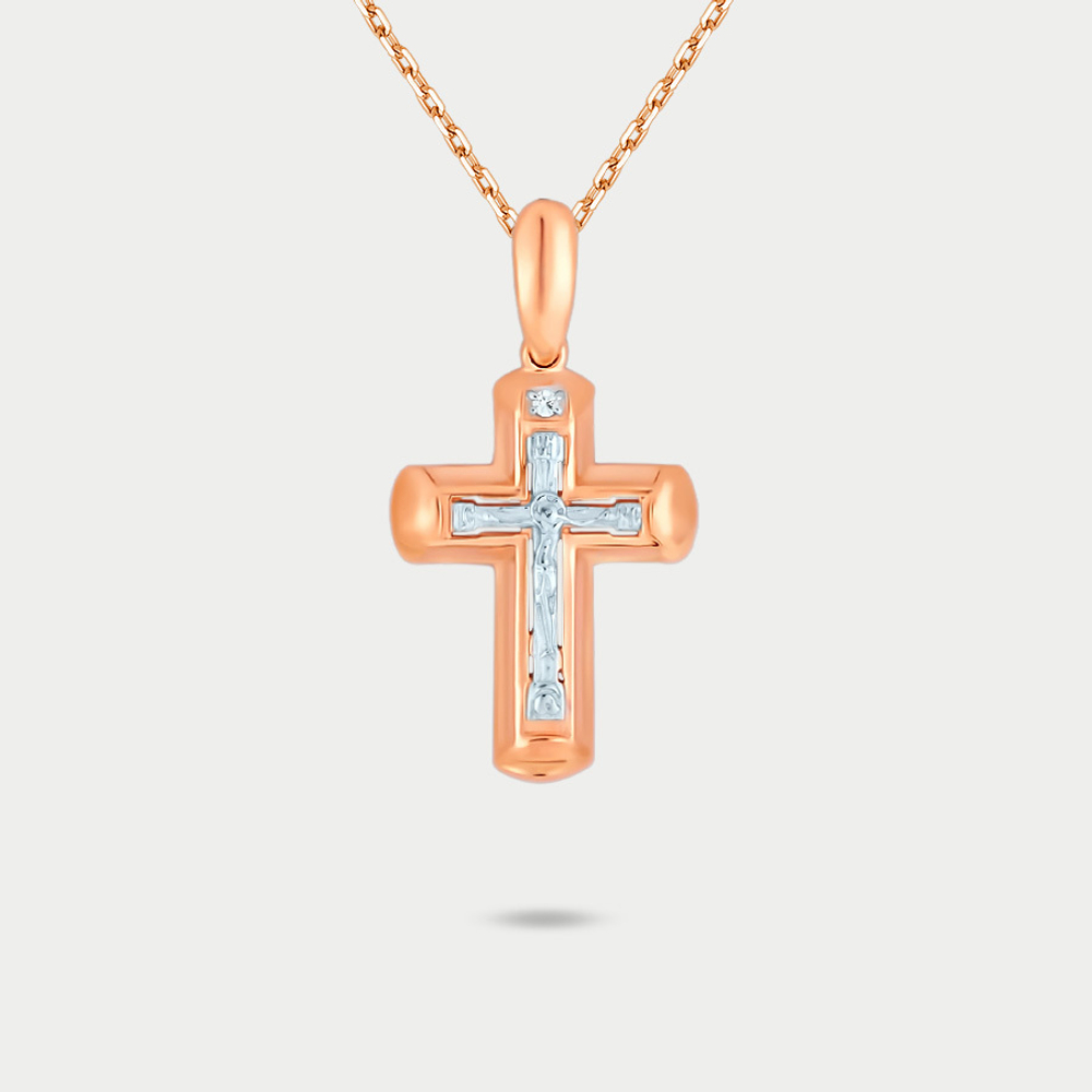 Крест женский из розового золота 585 пробы с фианитом (арт. 080566)