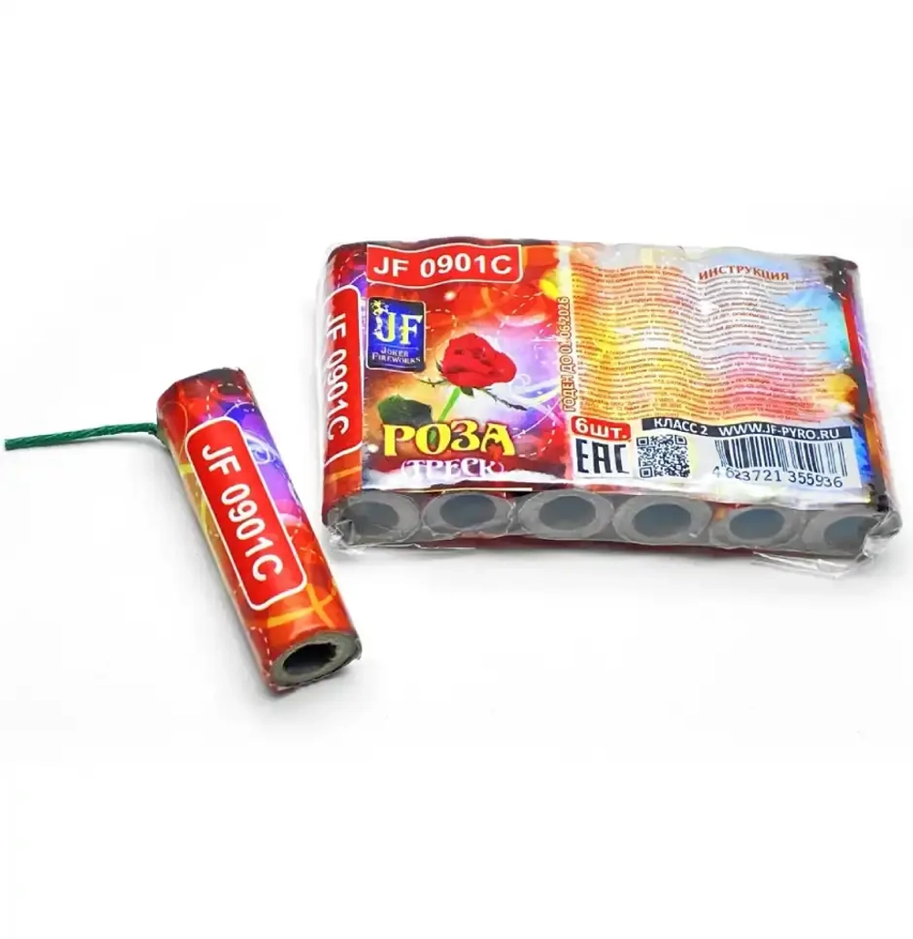 JF 0901C Роза — петарды с эффектом цветной юлы и треском от Joker Fireworks, упаковка 6 шт.