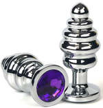 Серебристая анальная пробка с фиолетовым кристаллом - 8 см. (Цвет: фиолетовый)