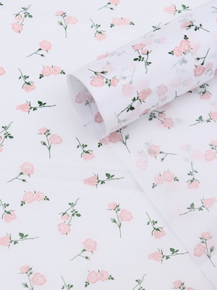 Бумага упаковочная тишью, «Садовые розы», белый, 50 см × 70 см 17 грамм
