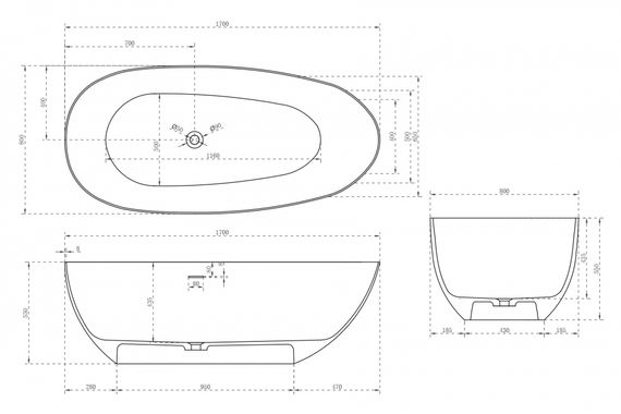 Ванна из искусственного камня ABBER Stein AS9611-1.7 белая матовая