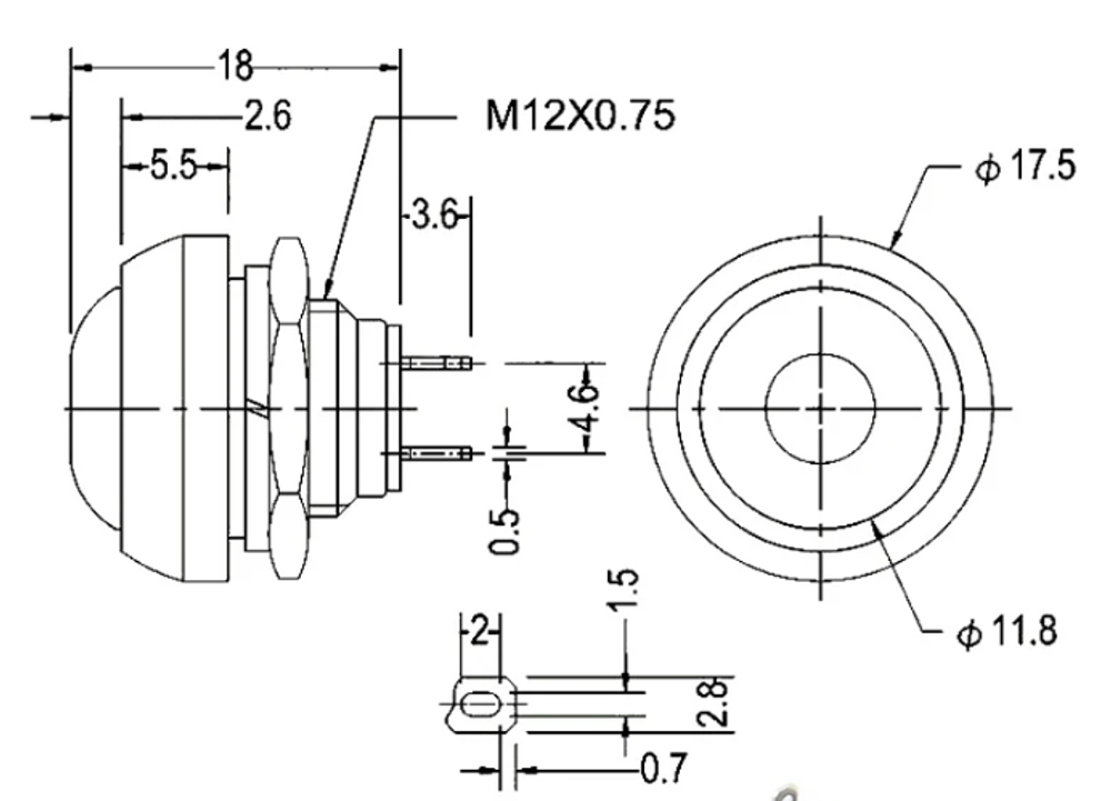 Кнопка нажимная без фиксации PBS-33B 1A-250В D=12мм