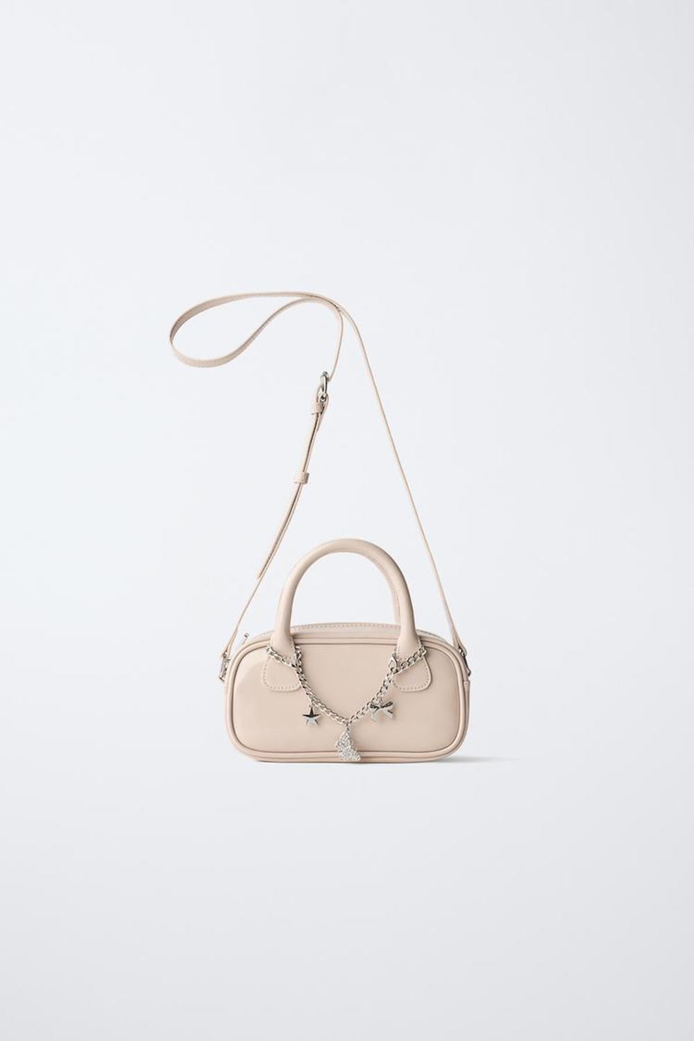 ZARA СУМКА ФОРМАТА МИНИ С ПОДВЕСКОЙ, ЭКРЮ