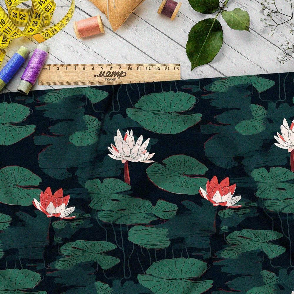 Ткань премиум шелк искусственный Армани ночной пруд