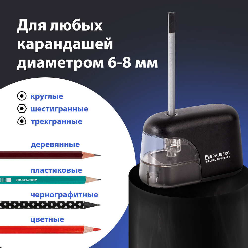Точилка электрическая BRAUBERG "Black Jack" питание от 4 батареек АА дополнительное сменное лезвие (2 штуки в упаковке)