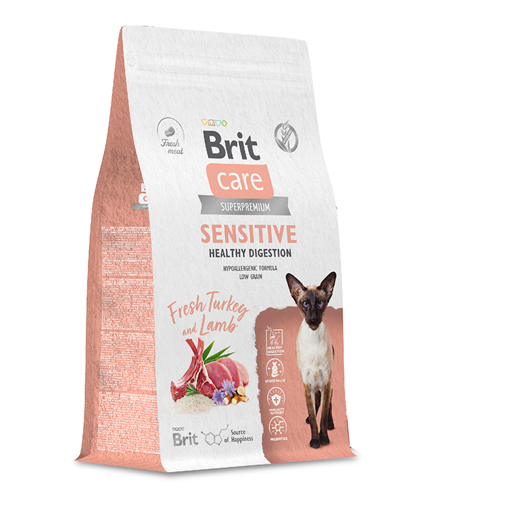 Корм Brit Care Sensitive Healthy Digestion с индейкой и ягненком, для кошек с чувств.пищ.,400 г