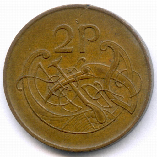 2 пенса 1975 год. Ирландия. Бронза, диаметр 25,9 мм. VF-XF