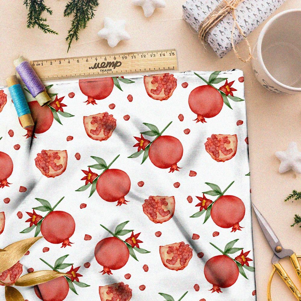 Ткань шелк Армани мелкие акварельные гранаты