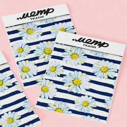 Ткань оксфорд 210 синие полоски и ромашки