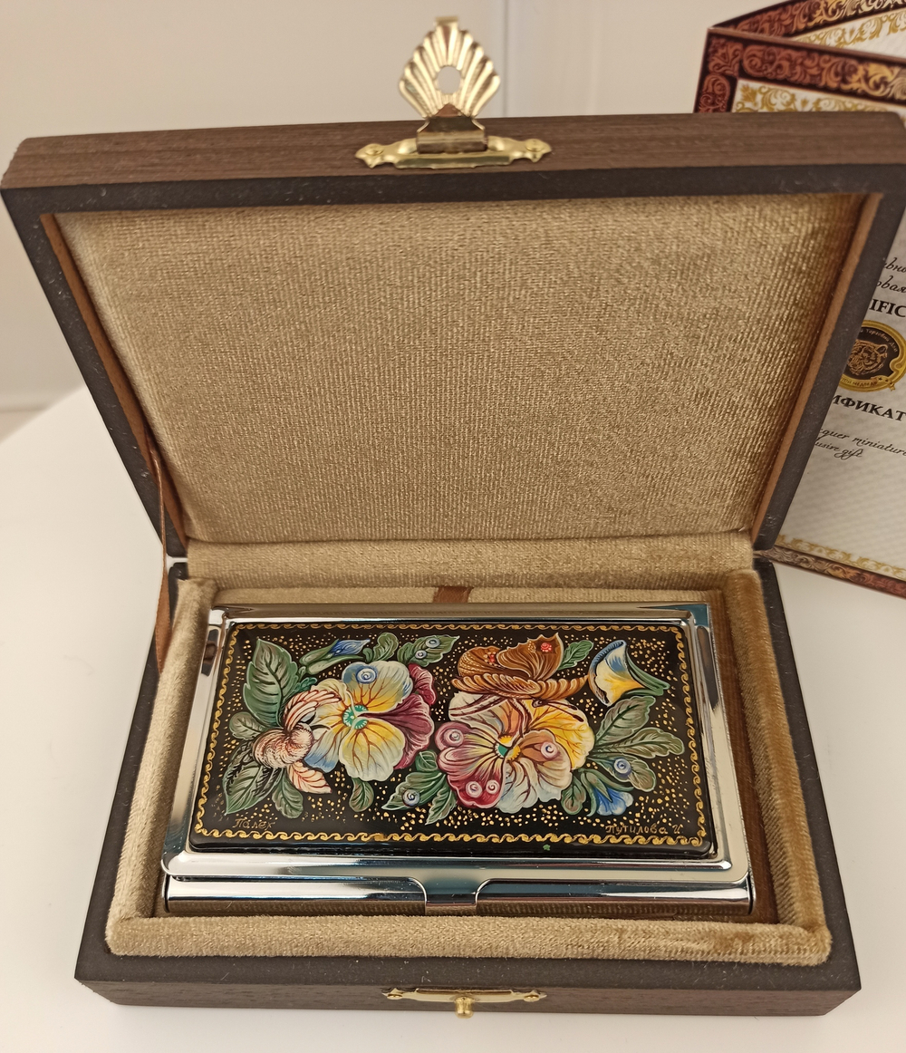 Визитница "Анютины глазки" (роспись Палех) худ. Путилова