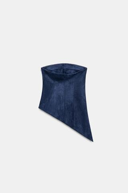 ZARA ТОП АСИММЕТРИЧНОГО КРОЯ ИЗ ИСКУССТВЕННОЙ ЗАМШИ, ВЫЦВЕТШИЙ СИНИЙ