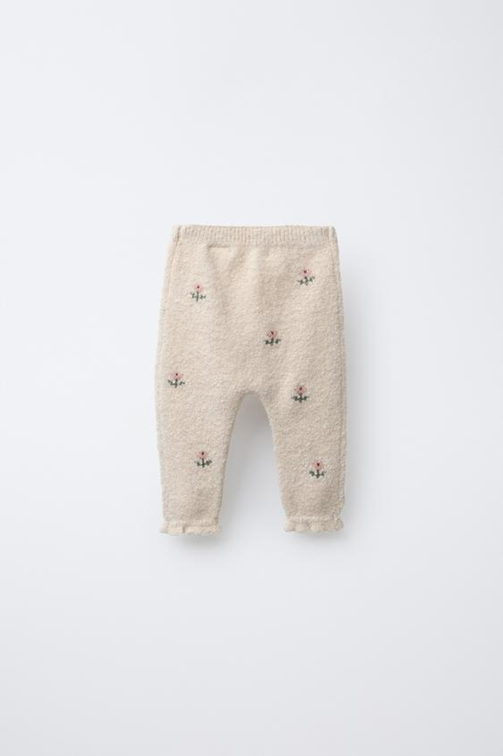 ZARA БРЮКИ С ВЫШИВКОЙ В ВИДЕ ЦВЕТОВ, СВЕТЛО-БЕЖЕВЫЙ