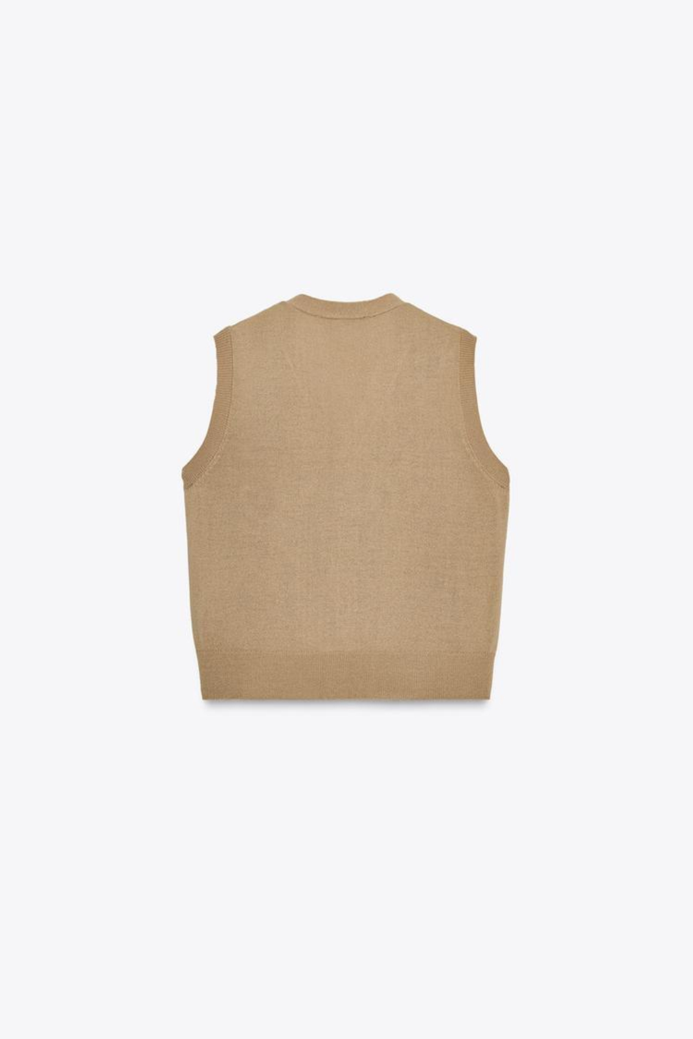 ZARA ОДНОТОННЫЙ ТРИКОТАЖНЫЙ ТОП-ЖИЛЕТ, РЫЖЕВАТО-КОРИЧНЕВЫЙ