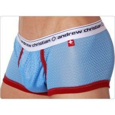 Мужские трусы хипсы голубые в сетку Andrew Christian Sports Mesh Boxer Sky Blue   15143