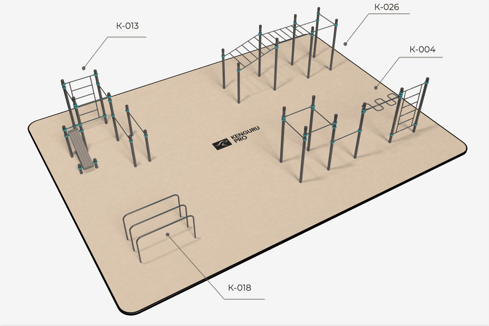 Воркаут площадка №5 - 165 м2 (15 х 11 м)