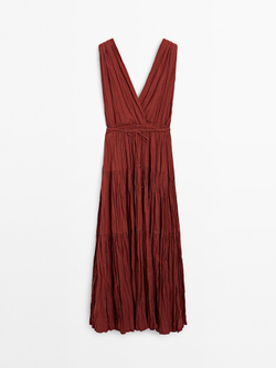 Massimo Dutti Длинное платье из 100% хлопка со складками, черепичный