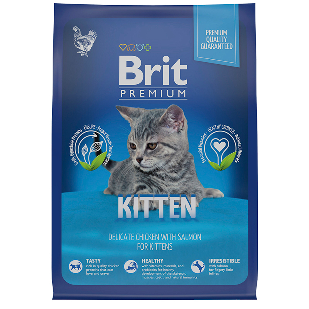 Сухой корм Brit Premium Cat Kitten с курицей, для котят 2 кг 06.2025
