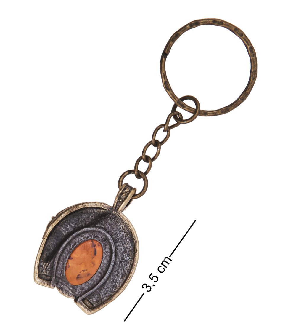 AM-4228 Брелок «Лошадка Подковка» (латунь, янтарь)