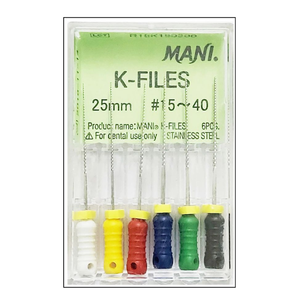 K-Files №15-40 (25мм) ассорти Mani К-Файлы (6шт.) Мани, каналорасширители ручные, эндодонтические