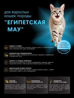 Корм для кошек породы Египетская мау, с лососем, 2 кг