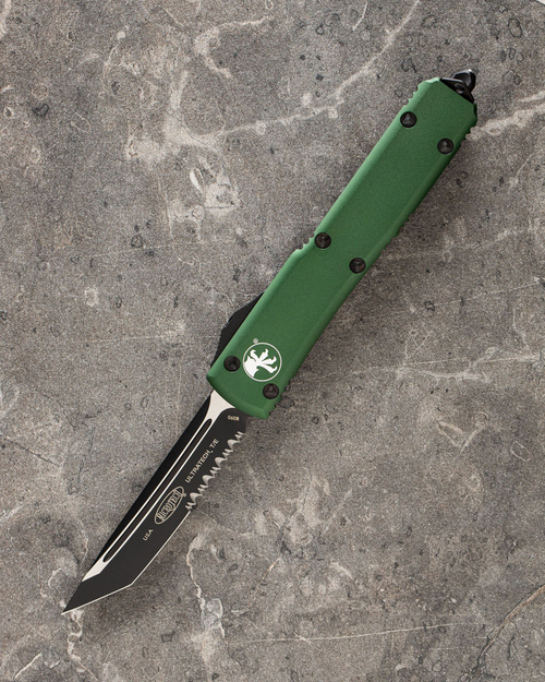 Автоматический складной нож Microtech Ultratech T/E Tanto Edge Partial Serrated 123-2OD (зеленый-полусеррейтер) фронталка/выкидуха