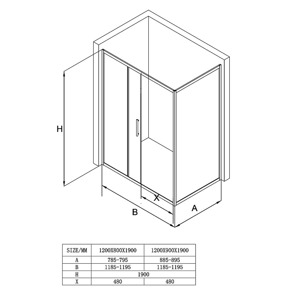 Душевое ограждение Loranto 120x90x190 раздвижная дверь, универсальная, прозрачное стекло 6 мм, профиль серый матовый (CS-AB02GG-129)