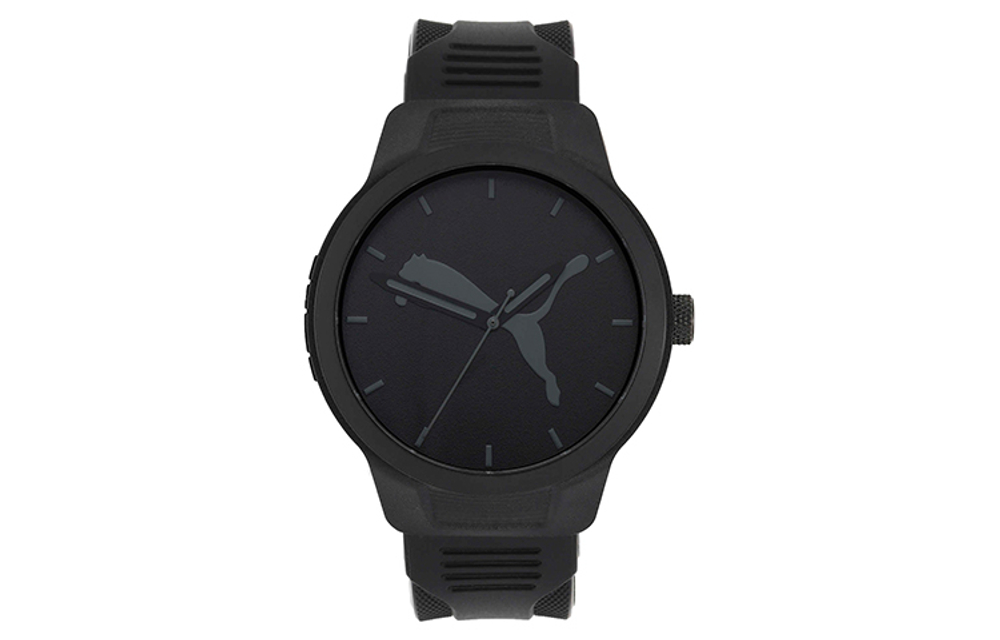 PUMA Reset Series Wrist Watch Quartz Movement Rubber Strap 43mm Black Dial Men"s Watches P5004 BLACK