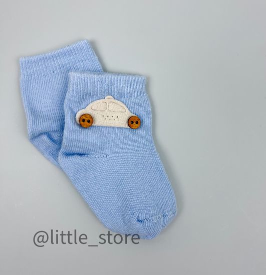 Носочки хлопковые "Машинка" Молоко/Голубой с машинкой