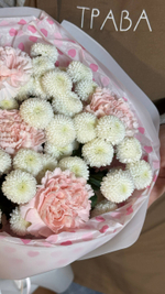 Букет "Маршмеллоу" M, хризантема Ньютон, диантусы