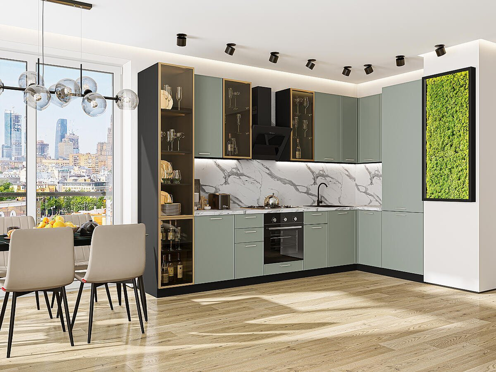 Угловая модульная кухня Квадро-04 Аквамарин - Graphite 2340*3400/1600*600