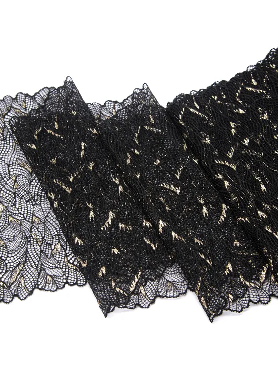 03-247 Кружево эластичное 20 см, Galaxy, черный/золото