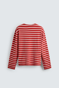 ZARA Х AARON LEVINE ФУТБОЛКА ЖАККАРД В ПОЛОСКУ, БЕЛЫЙ/КРАСНЫЙ