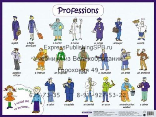 Профессии. Professions. Наглядное пособие, Плакат.