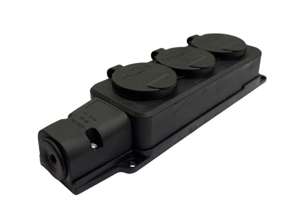 Тройник электрический 16А каучуковый 220В Samtools IP54