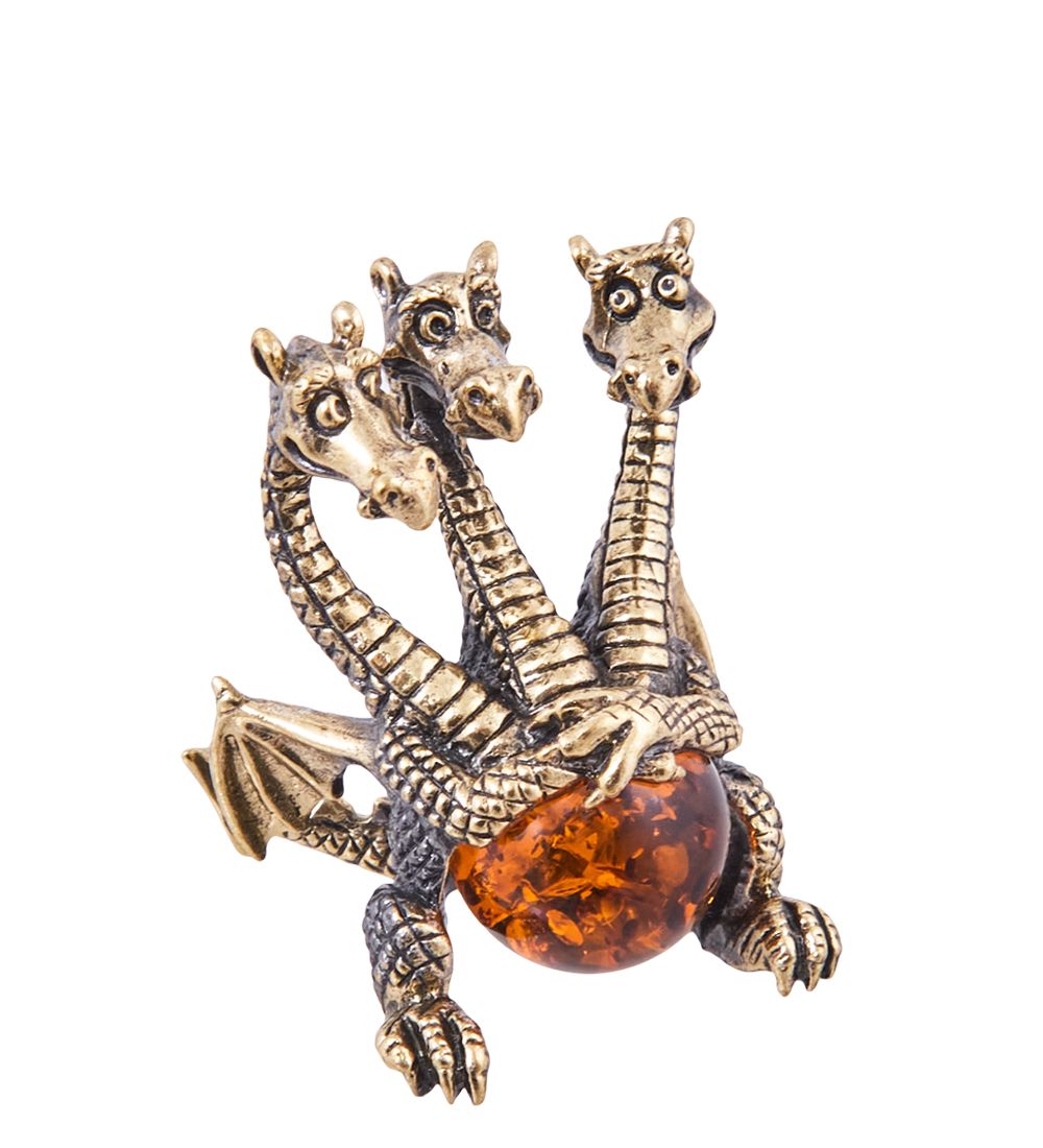 Народные промыслы AM-3850 Фигурка «Дракон Горыныч» (латунь, янтарь)