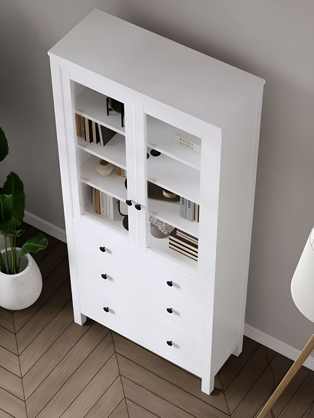 IKEA Шкаф стеклянный HEMNES стекло/стекло, 198х90х37, белый/св-коричневый, из массива дерева, КЫМОР (ХЕМНЭС ИКЕА), массив сосны