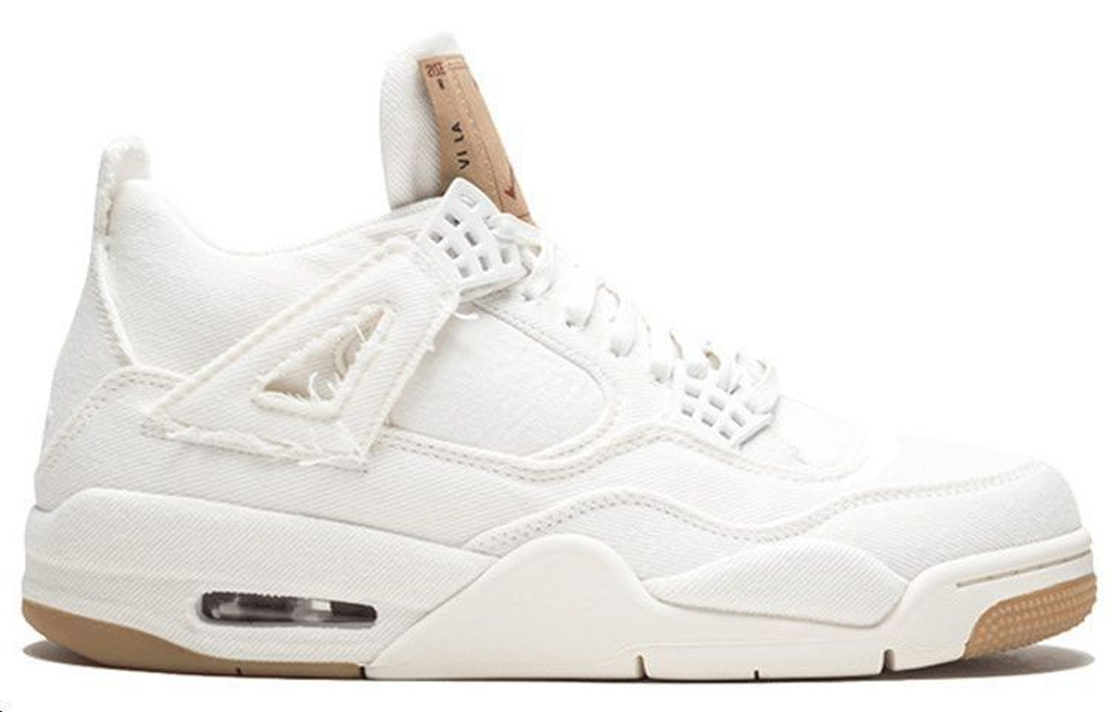 Jordan Air Jordan 4 levis white (levis tag) Levi's shock absorption lightweight mid-top retro basketball shoes for men and women the same white