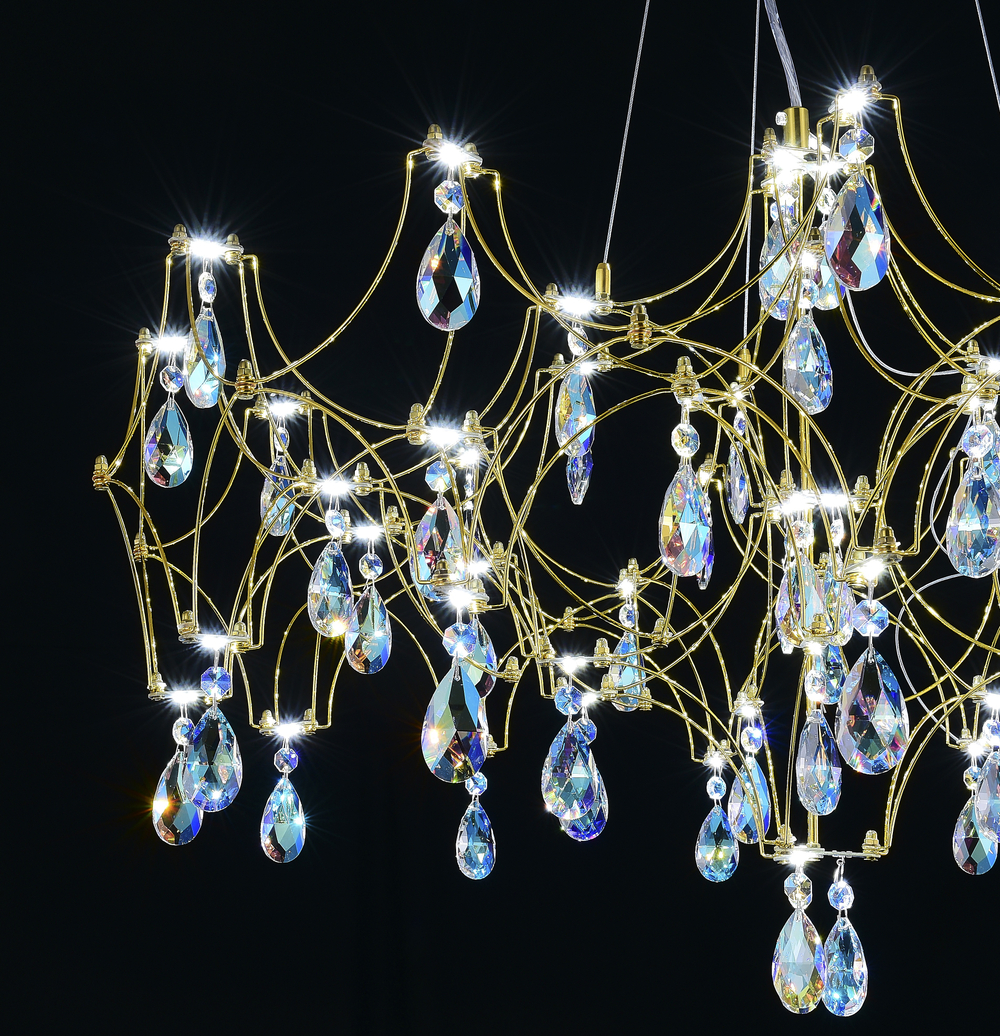 Подвесная люстра светодиодная с пультом и хрустальными подвесками K9 MyFar Ileria MR2652-57P-50СD