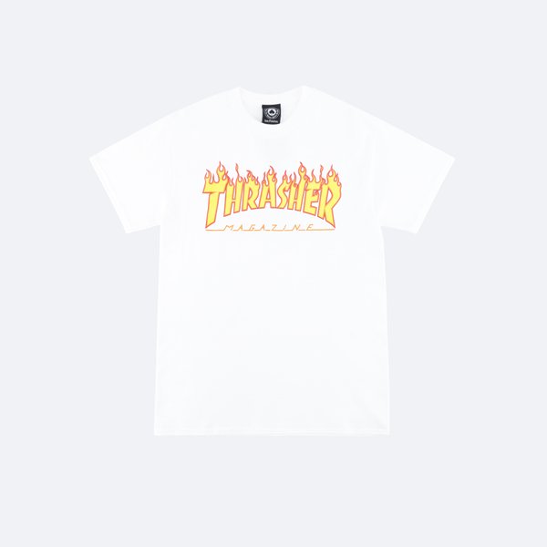 Футболка Thrasher Flame Logo (white) артикул:syq11T2ejfFBRJG6EhpdC1 - купить в магазине Дайс
