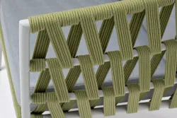 "Диего" кресло плетеное из роупа, каркас алюминий светло-серый (RAL7035) муар, роуп салатовый меланж круглый, ткань светло-серая