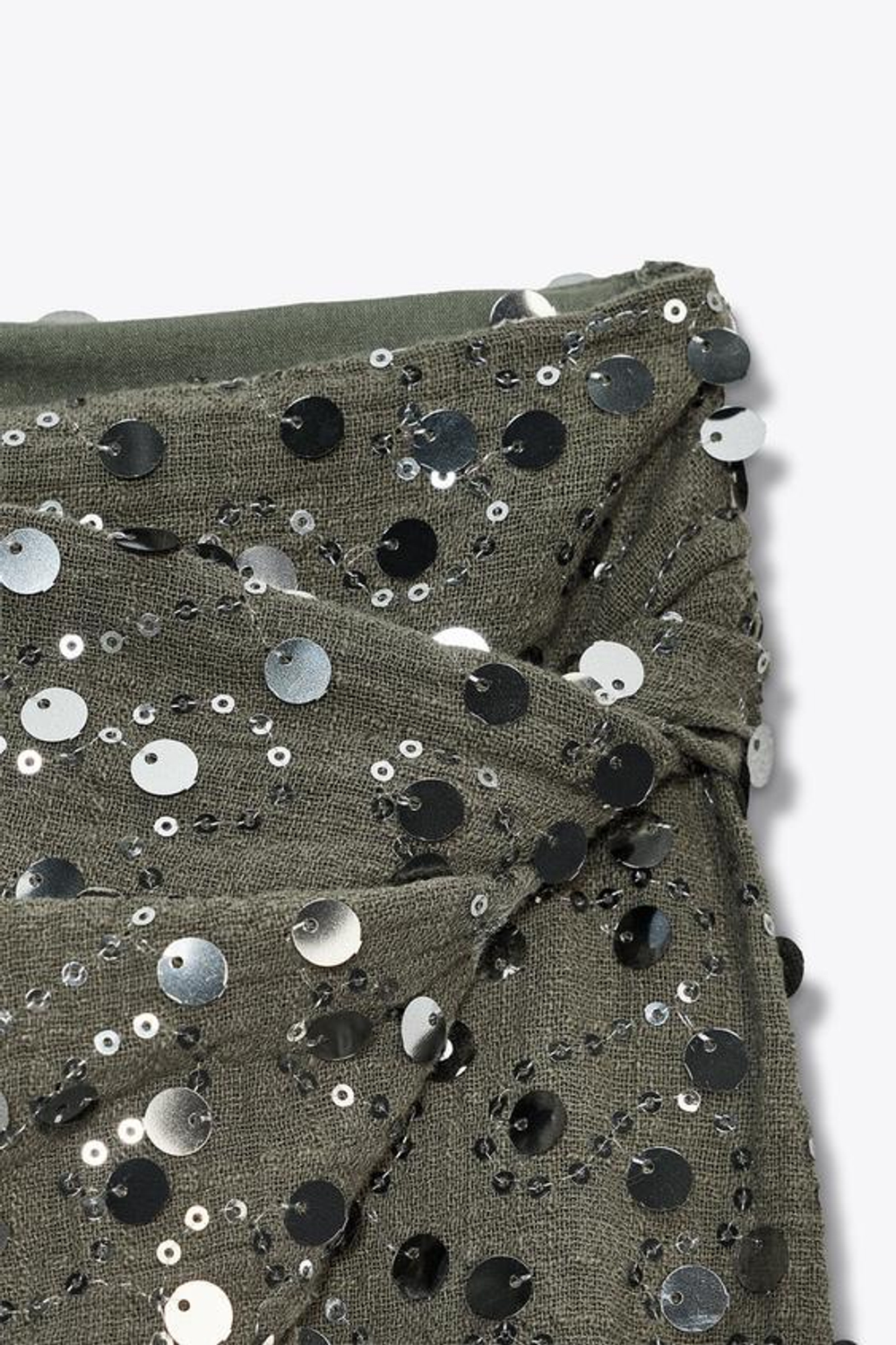 ZARA МИНИ-ЮБКА С ПАЙЕТКАМИ И ЗАПАХОМ, ХАКИ