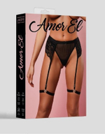 Женские трусики со съемными бусинами и поясом с гартерами черные L/XL