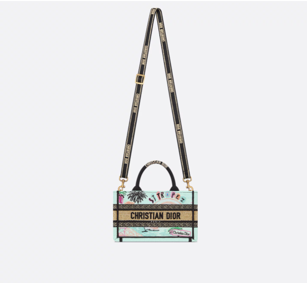 Мини-сумка Dior Book Tote Souvenir St-Tropez из рафии с вышивкой