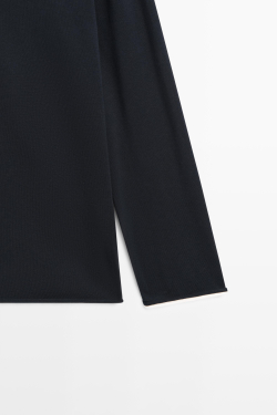 Massimo Dutti Свитер из смесового хлопка с контрастной отделкой, темно-синий