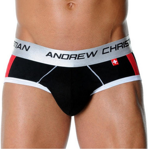 Мужские трусы брифы черные с передним  пуш-ап Andrew Christian Shock Jock Racer Brief    AC53